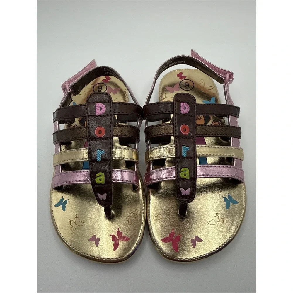 Dora The Explorer Kids Toddler Size 9 Gold Butterflies Strap Sandals